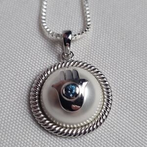 Sterling Silver Hamsa Hand Pendant 18" Necklace